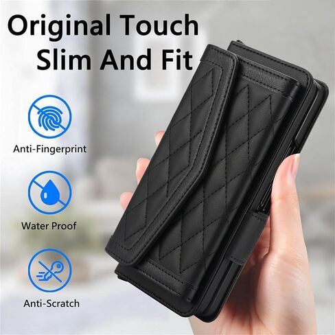بالنسبة إلى Samsung Galaxy Z Fold 7 Wallet Case - نمط خياطة RFID حامل بطاقة حظر ، S Pen Slot Crossbody ، غطاء كامل للحماية من الجسم للنساء الأسود in Kuwait