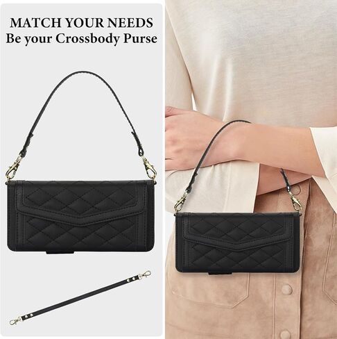 بالنسبة إلى Samsung Galaxy Z Fold 7 Wallet Case - نمط خياطة RFID حامل بطاقة حظر ، S Pen Slot Crossbody ، غطاء كامل للحماية من الجسم للنساء الأسود in Kuwait