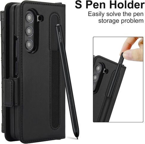 بالنسبة إلى Samsung Galaxy Z Fold 7 Wallet Case - نمط خياطة RFID حامل بطاقة حظر ، S Pen Slot Crossbody ، غطاء كامل للحماية من الجسم للنساء الأسود in Kuwait