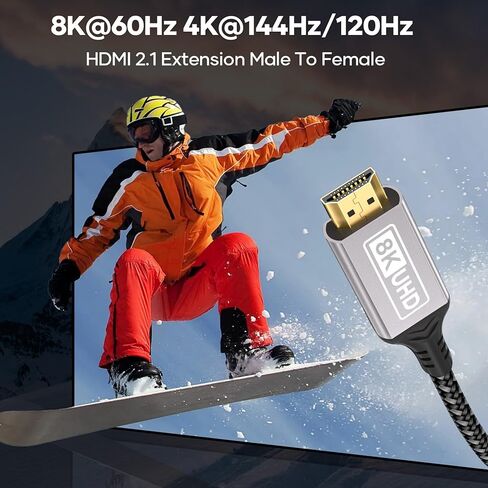 HDMI Extension 1.5M Cable,8K@60HZ 4K@144HZ,HDMI 2.1 Extension Cable Male to Female 48Gbps Ultra High Speed UHD HDCP Dynamic HDR10+ eARC Compatible with PS5/PS4 TV Stick HDTV Projector in Kuwait