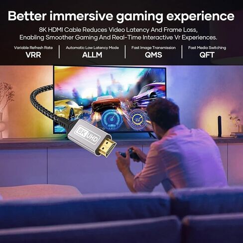 HDMI Extension 1.5M Cable,8K@60HZ 4K@144HZ,HDMI 2.1 Extension Cable Male to Female 48Gbps Ultra High Speed UHD HDCP Dynamic HDR10+ eARC Compatible with PS5/PS4 TV Stick HDTV Projector in Kuwait