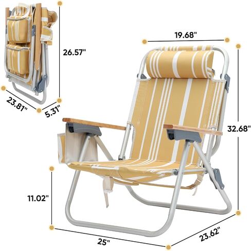 2 Pack Aluminum Beach Chair for Adults with 5-Position Classic Lay Flat, Lightweight Folding Backpack Beach Chair with 2 Cooler Bag, Towel Bar, Cup Holder & Phone Holder for Outdoor, Camping, Lawn in Saudi Arabia