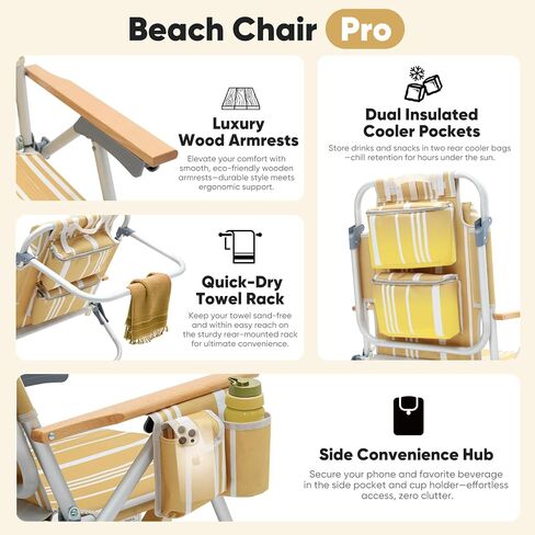 2 Pack Aluminum Beach Chair for Adults with 5-Position Classic Lay Flat, Lightweight Folding Backpack Beach Chair with 2 Cooler Bag, Towel Bar, Cup Holder & Phone Holder for Outdoor, Camping, Lawn in Saudi Arabia