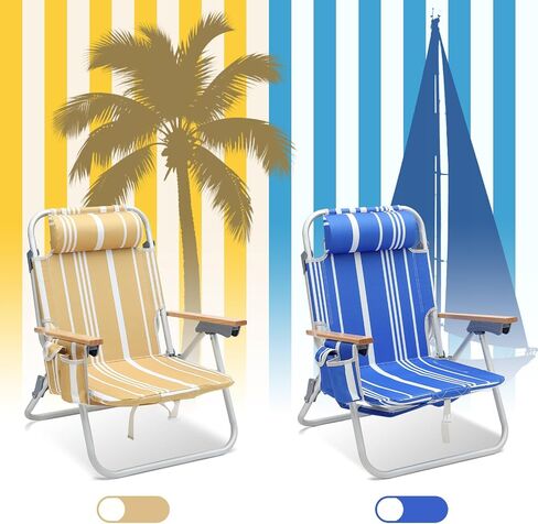 2 Pack Aluminum Beach Chair for Adults with 5-Position Classic Lay Flat, Lightweight Folding Backpack Beach Chair with 2 Cooler Bag, Towel Bar, Cup Holder & Phone Holder for Outdoor, Camping, Lawn in Saudi Arabia