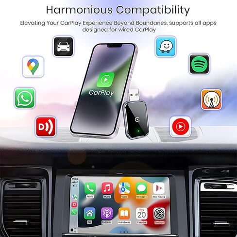 Wireless CarPlay Adapter for iPhone, CarPlay Dongle Converts Wired to Wireless Carplay, Plug & Play Mini Size CarPlay Adapter Compatible with iOS 10+, Fast Stable Connection, No Latency in Saudi Arabia