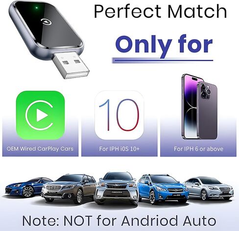 Wireless CarPlay Adapter for iPhone, CarPlay Dongle Converts Wired to Wireless Carplay, Plug & Play Mini Size CarPlay Adapter Compatible with iOS 10+, Fast Stable Connection, No Latency in Saudi Arabia