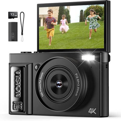 الكاميرا الرقمية 4K للتصوير الفوتوغرافي Vlogging - نقطة وتصوير الكاميرات الرقمية لـ YouTube - كاميرات 64 ميجابكسل للفيديو - هدايا كاميرا التصغير 16X للمراهقين الذين تتراوح أعمارهم بين 8 و 18 عامًا - Zazyzia in Saudi Arabia