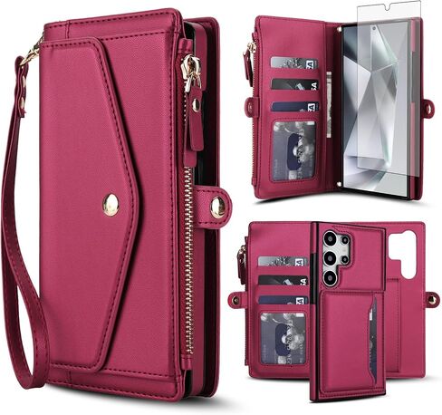 علبة الهاتف لـ Samsung Galaxy S24 Ultra 5G Wallet Wallet متوافق مع Magsafe RFID Screen Protector Crossbody Lanyard حزام حامل بطاقة Slot Slot Slot S24ultra 24S S 24 24ultra Dark Purple in Saudi Arabia