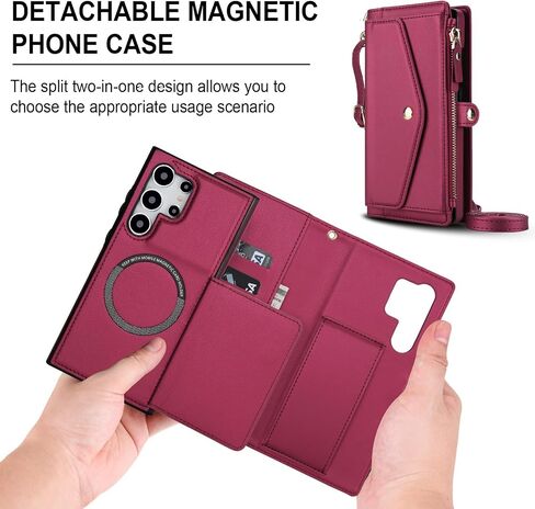 علبة الهاتف لـ Samsung Galaxy S24 Ultra 5G Wallet Wallet متوافق مع Magsafe RFID Screen Protector Crossbody Lanyard حزام حامل بطاقة Slot Slot Slot S24ultra 24S S 24 24ultra Dark Purple in Saudi Arabia