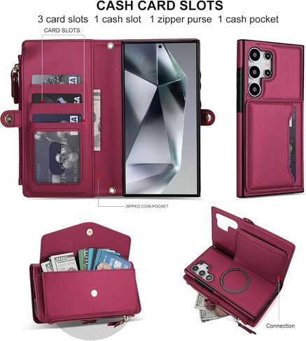 علبة الهاتف لـ Samsung Galaxy S24 Ultra 5G Wallet Wallet متوافق مع Magsafe RFID Screen Protector Crossbody Lanyard حزام حامل بطاقة Slot Slot Slot S24ultra 24S S 24 24ultra Dark Purple in Saudi Arabia