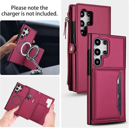 علبة الهاتف لـ Samsung Galaxy S24 Ultra 5G Wallet Wallet متوافق مع Magsafe RFID Screen Protector Crossbody Lanyard حزام حامل بطاقة Slot Slot Slot S24ultra 24S S 24 24ultra Dark Purple in Saudi Arabia