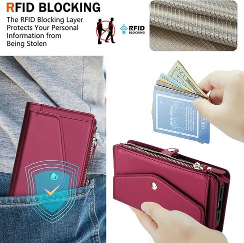 علبة الهاتف لـ Samsung Galaxy S24 Ultra 5G Wallet Wallet متوافق مع Magsafe RFID Screen Protector Crossbody Lanyard حزام حامل بطاقة Slot Slot Slot S24ultra 24S S 24 24ultra Dark Purple in Saudi Arabia