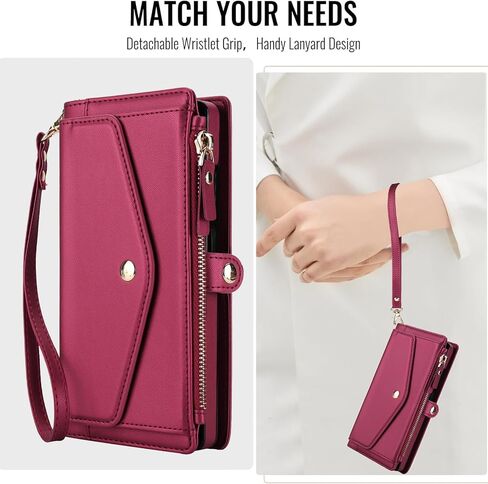 علبة الهاتف لـ Samsung Galaxy S24 Ultra 5G Wallet Wallet متوافق مع Magsafe RFID Screen Protector Crossbody Lanyard حزام حامل بطاقة Slot Slot Slot S24ultra 24S S 24 24ultra Dark Purple in Saudi Arabia
