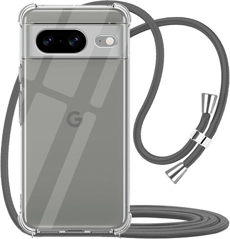 YESPURE Designed for Google Pixel 8 Clear Case with Adjustable Lanyard Neck Strap Soft Slim TPU Anti-Scratch Anti-Yellowing Shockproof Protective Phone Cover for Google Pixel 8 - Gray in Kuwait