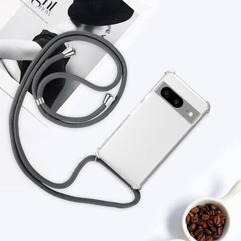 YESPURE Designed for Google Pixel 8 Clear Case with Adjustable Lanyard Neck Strap Soft Slim TPU Anti-Scratch Anti-Yellowing Shockproof Protective Phone Cover for Google Pixel 8 - Gray in Kuwait