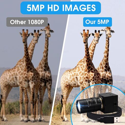 Hotpet 5 ميجابيكسل كاميرا USB 5-50 مم عدسة متغيرة البعد البؤري كاميرا ويب HD 2592X1944 15 إطارًا في الثانية كاميرا USB مستشعر Aptina كاميرا ويب مع صندوق صغير من الألومنيوم لنظام Android Windows Linux PC Mac، التوصيل والتشغيل، OTG 2.0 in Kuwait