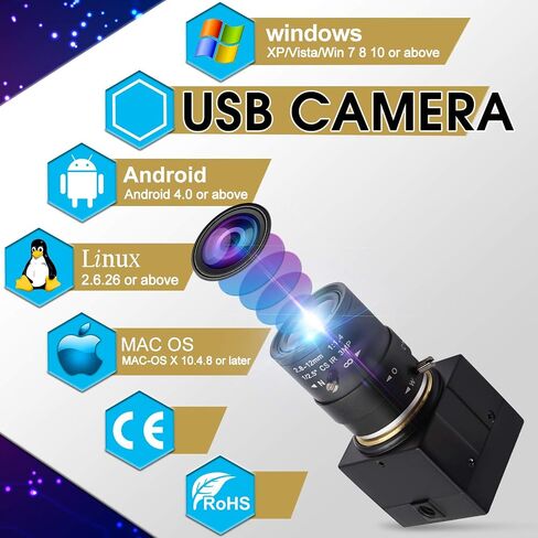Hotpet 5 ميجابيكسل كاميرا USB 5-50 مم عدسة متغيرة البعد البؤري كاميرا ويب HD 2592X1944 15 إطارًا في الثانية كاميرا USB مستشعر Aptina كاميرا ويب مع صندوق صغير من الألومنيوم لنظام Android Windows Linux PC Mac، التوصيل والتشغيل، OTG 2.0 in Kuwait