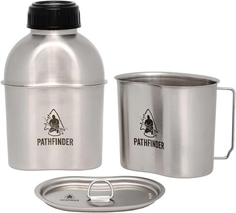 The Pathfinder School Stainless Steel Canteen Cooking Set - 3-Piece Backpacking Mess Kit, Hiking Cooking Set, Camping Cookware & Trail Gear, Great for Backpacking, Outdoor Camping, Hiking and Picnic in Kuwait