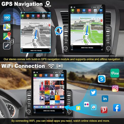 Radio Double Din Car ، 9.7 "IPS شاشة اللمس العمودية اللمسات الاستريو GPS التنقل Android 13 رأس ، ودعم carplay اللاسلكية/السلكية و Android Auto ، Bluetooth ، FM ، كاميرا احتياطية in Kuwait