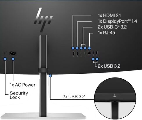 HP ELITERISPLAY E45C G5 45 بوصة 5120 × 1440 شاشة منحنية DQHD ، مع قفص الاتهام الكامل ، Ethernet ، DisplayPort ، مكبر الصوت وحامل المكتب in Saudi Arabia