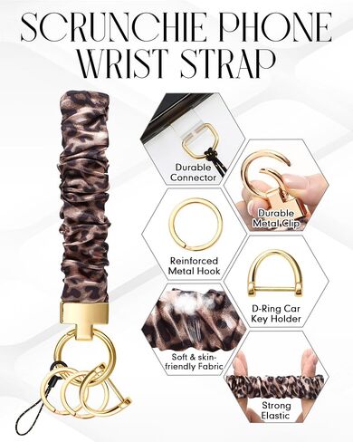Geyoga 2 Sets Scrunchie Keychain Wristlet Stretchy Key Chain for Car Keys with D Ring, Stretchy Phone Charms with Tether Tab Cute Scrunchie Wrist Bracelet for Women Men in Saudi Arabia
