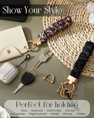 Geyoga 2 Sets Scrunchie Keychain Wristlet Stretchy Key Chain for Car Keys with D Ring, Stretchy Phone Charms with Tether Tab Cute Scrunchie Wrist Bracelet for Women Men in Saudi Arabia