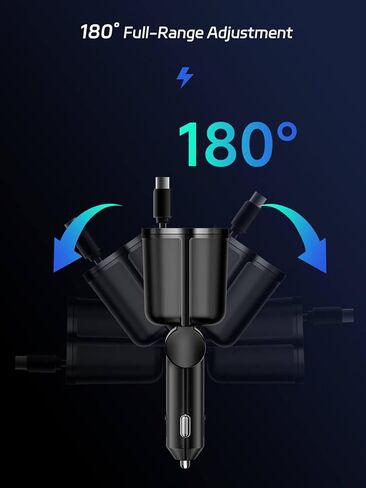 145W شاحن سيارة قابل للسحب ، 4-in-1 ، شاحن السيارة السريع وتوصيل ولاعة سجائر ، 25.6 "سلك قابل للسحب ، هدايا أساسية السفر ، متوافقة مع جميع طرز الهاتف ، الهاتف 16/15/14/12/11 ، Galaxy ، بكسل in Kuwait