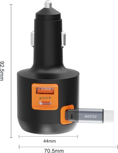 60W شاحن سيارة قابل للسحب ، 3 في 1 في -1 USB-C محول ولاعة سجائر سريعة الشحن مع كابل قابل للسحب مدمج ، متوافق مع iPhone 16/15 Pro Max ، Galaxy S25 ، iPad (Black) in Kuwait