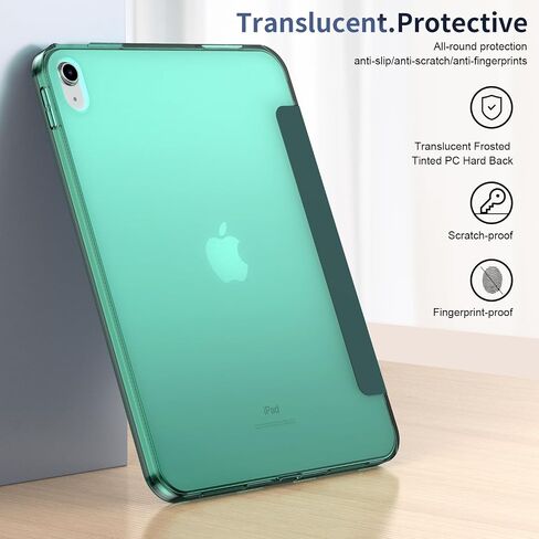 Gtang Case for iPad(A16) 11th Generation 11 inch 2025, Slim Stand Protective Cover with Hard PC Translucent Back Shell Cover for iPad 10th Gen 2022, Support Touch ID, Auto Wake/Sleep, Emerald Green in Saudi Arabia
