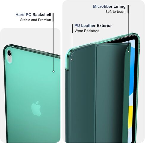 Gtang Case for iPad(A16) 11th Generation 11 inch 2025, Slim Stand Protective Cover with Hard PC Translucent Back Shell Cover for iPad 10th Gen 2022, Support Touch ID, Auto Wake/Sleep, Emerald Green in Saudi Arabia