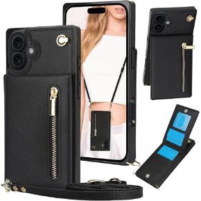 Crossbody Wallet Case for iPhone 17 Pro Max with Card Slots Holder, Women PU Leather Lanyard Strap [RFID-Blocking] Zipper Purse Cover with Kickstand for iPhone 17 Pro Max - ZP Purple in Saudi Arabia