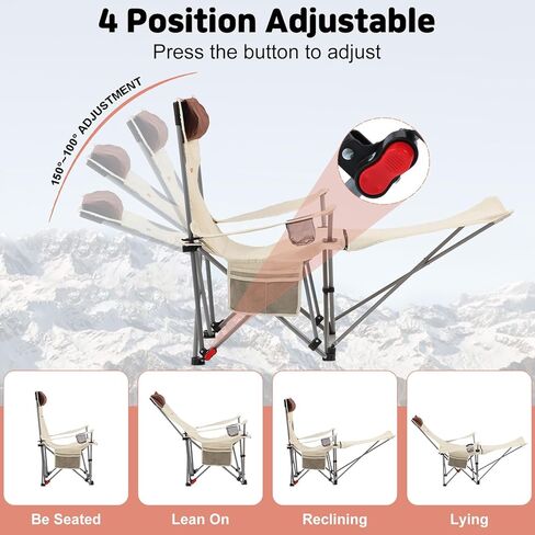 كرسي التخييم مع دعم كرسي الصالة القابل للطي مسند قدم 450 رطلاً ، و 150 درجة كرسي معسكر مسند الظهر مع وسادة in Kuwait
