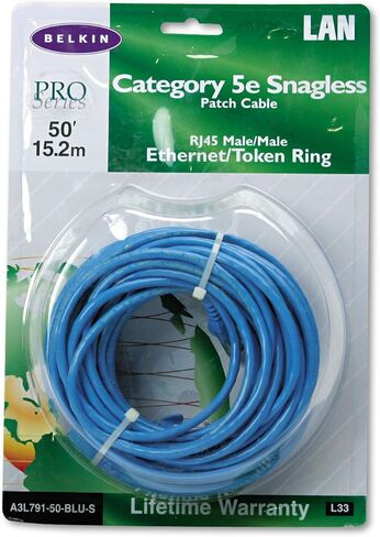 Belkin 50-oot RJ45 Cat 5e Snagless مصبوب كابل التصحيح (الأزرق) in Saudi Arabia