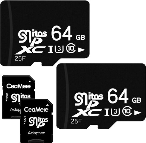 [2-pack] بطاقات microSD 64 جيجابايت مع محولات SD-U3 Class 10 ، ذاكرة عالية السرعة للفيديو 4K ، الأجهزة المحمولة ، كاميرات الحركة ، وحدات التحكم في الألعاب ، الطائرات بدون طيار in Saudi Arabia