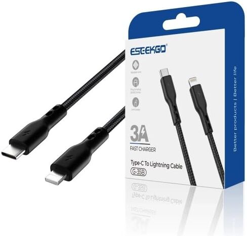 Premium 27W USB C إلى كبل البرق 4ft كابل الشحن السريع المصنوع لأجهزة iPhone ، 3A نايلون سلك iPhone Charger Type Have Duty Type C for iPhone 14 13 12 11 Pro Max ، Black in Saudi Arabia