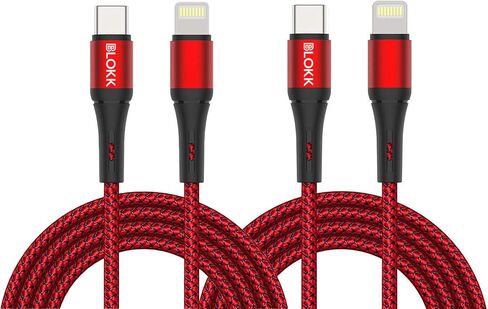 Blokk 3ft USB C إلى كبل البرق ، شاحن iPhone من نايلون أحمر - شحن سريع متوافق مع iPhone و iPad و AirPods - UL معتمد in Saudi Arabia
