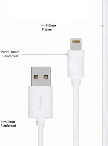 Premium 27W USB A إلى Cable Cable 3.3 قدم بسرعة شحن مصنوعة للهواتف ، 2.4A مصنوعة من نوع iPhone Charger Cord من النوع A إلى Lightning لـ iPhone 14 13 12 11 Pro Max ، White in Saudi Arabia