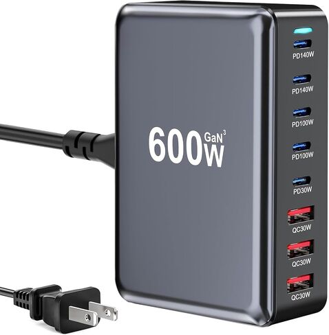 USB C Charger Ganⅲ 600W كتلة شاحن سطح المكتب ، مركز شحن محطة الشحن ， PD 3.1/QC 5.0 محطة شحن سريعة ، لجميع iPad iPhone 16/15/14/13 in Saudi Arabia