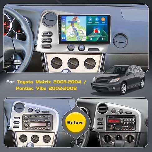 [4+64g] لراديو Toyota Matrix 2003-2004 Pontiac Vibe Radio 2003-2008 Car Stereo مع Carplay Android Auto ، شاشة تعمل باللمس 9 "HD مع WiFi GPS Bluetooth5.0 FM/RDS Radio 32EQ SWC in Kuwait