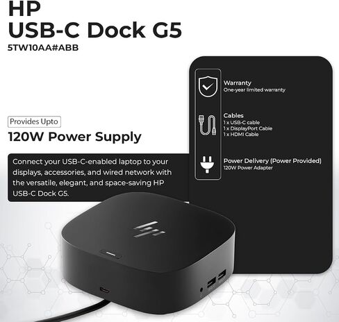 HP Docking Station for Laptop Dual Monitor and Charging Bundle - HP USB-C G5 Dock 5TW10AA / 5TW10UT / 5TW10AA#ABB with 120W Adapter, HDMI, DisplayPort, USB-C Cables & Microfiber Cleaning Cloth in Saudi Arabia