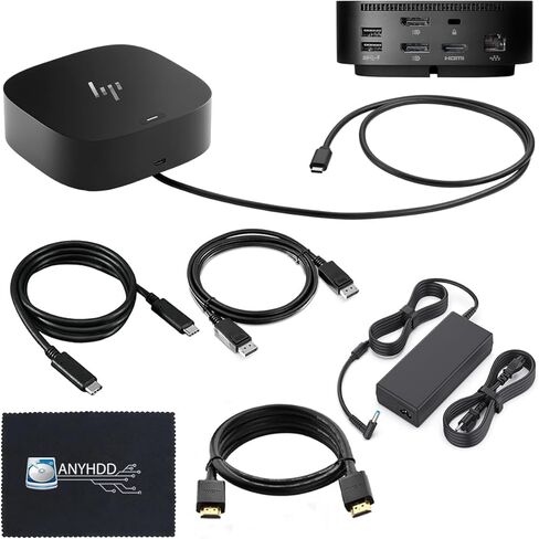 محطة إرساء HP لشاشة الكمبيوتر المحمول وشحن حزمة الشحن-USB-C G5 Dock 5YH27AV#ABA مع محول 120W + كابل HDMI + كابل DisplayPort + Cable Cable + Cable + Microfiber (متجدد) in Kuwait