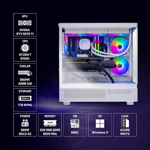 Skytech Gaming King 95 Desktop PC ، Ryzen 7 7700x 4.5 GHz (5.4GHz) ، NVIDIA RTX 5070 12GB ، 2TB Gen4 NVME SSD ، 32GB DDR5 RAM 6000 RGB ، 850W GOLD PSU ، 360MM ARGB AIO ، WI-FI ، WIN 11 in Saudi Arabia