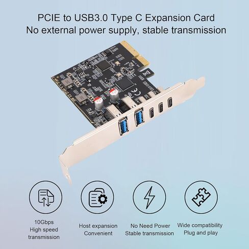 Bewinner 10Gbps PCIE to USB 3.0 Type C Expansion Card, 5 Ports for Desktop PC with ASM2142 Chip, Type C Expansion Card for Desktop PC in Saudi Arabia