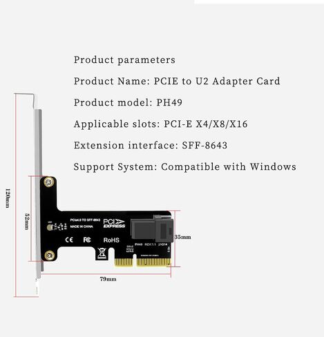 PH49 PCIE4.0 x4 إلى U.2 SFF-8643 Card Card Server NVME SSD Solid-State Drive Connector PCI-E Express X4/X8/X16 (مكافحة عالية المرتفع) in Saudi Arabia