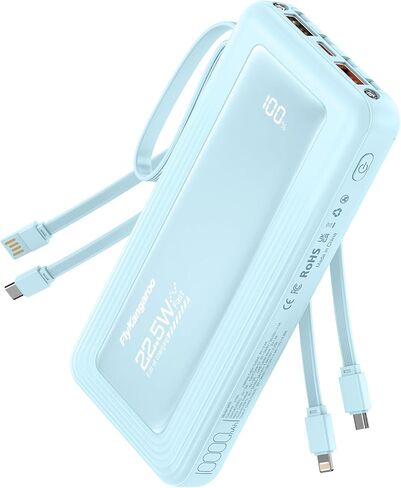 شاحن محمول مع كابلات مدمجة ، شحن سريع 10000 مللي أمبير في الساعة 22.5W بنك الطاقة USB C عرض البطارية حزمة 6 مخرجات ومدخلات 2 iPhone Samsung Pixel LG Moto iPad in Saudi Arabia