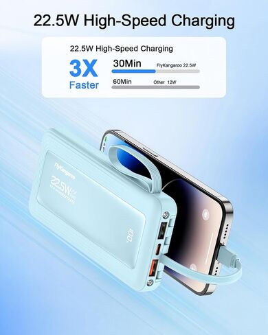 شاحن محمول مع كابلات مدمجة ، شحن سريع 10000 مللي أمبير في الساعة 22.5W بنك الطاقة USB C عرض البطارية حزمة 6 مخرجات ومدخلات 2 iPhone Samsung Pixel LG Moto iPad in Saudi Arabia