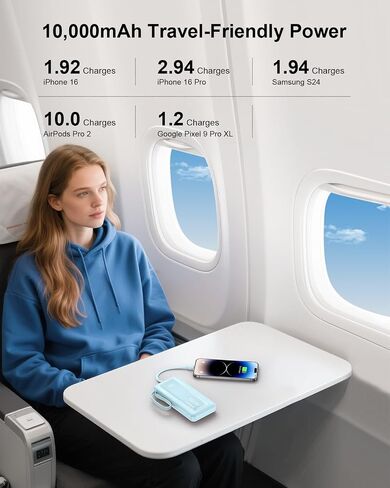 شاحن محمول مع كابلات مدمجة ، شحن سريع 10000 مللي أمبير في الساعة 22.5W بنك الطاقة USB C عرض البطارية حزمة 6 مخرجات ومدخلات 2 iPhone Samsung Pixel LG Moto iPad in Saudi Arabia