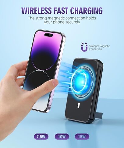 for Magnetic Power Bank, 6800mAh Wireless Portable Charger with PD30W Fast Charging, Battery Pack Built-in 2 Output Cables for iPhone (Black) in Saudi Arabia