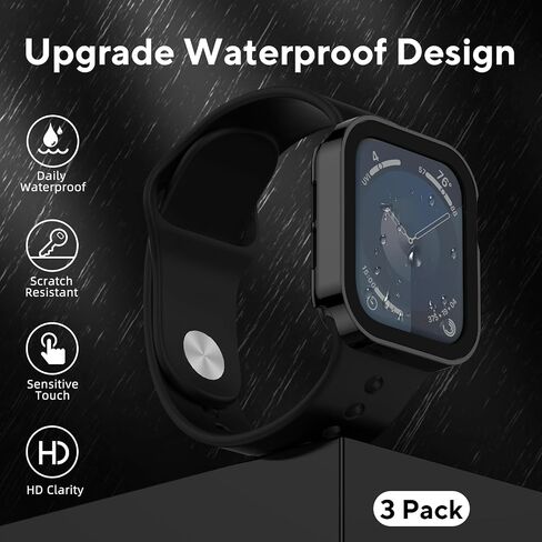 3 علبة مقاومة للماء لـ Apple Watch Series 9 8 7 45 ملم ، غطاء مستقيم من الكمبيوتر الشخصي مع واقي شاشة زجاجي مزدح in Kuwait