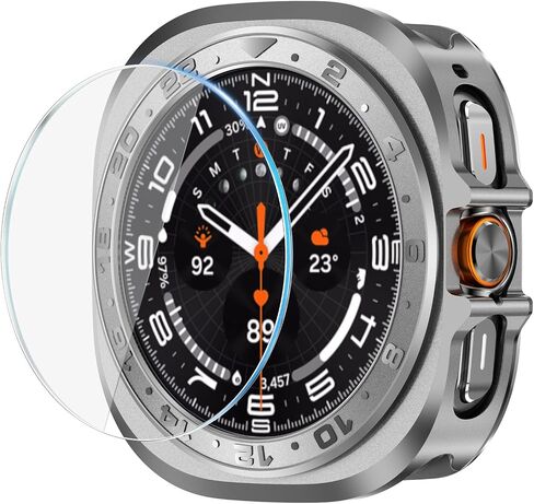 Amizee Numeric Metal Case for Samsung Galaxy Watch Ultra/Ultra 2 Screen Protector 47mm ، غطاء خلفي وعرة غلاف واقٍ من الإطار الرفيع جدًا لـ Galaxy Watch 7/8 Ultra ، أسود رقمي in Kuwait